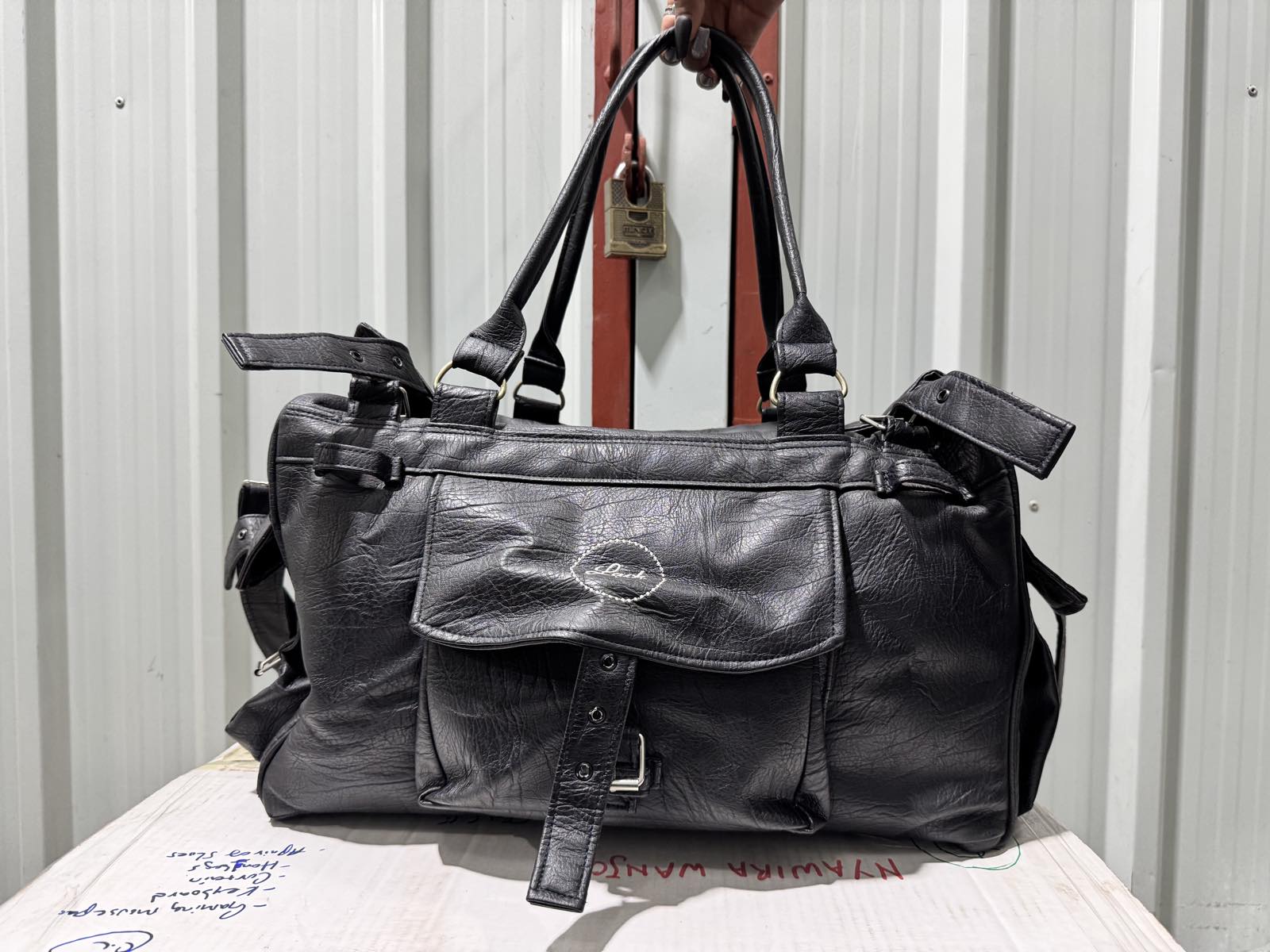 Black Leather Weekender Duffel Bag — image 1