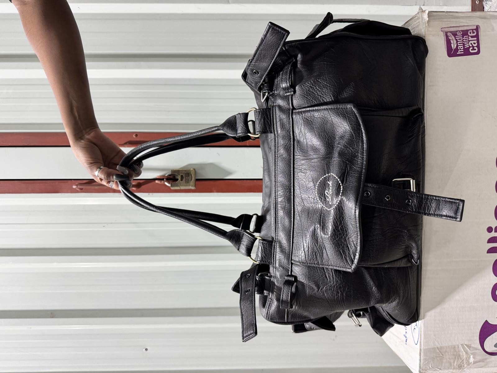 Black Leather Weekender Duffel Bag — image 2
