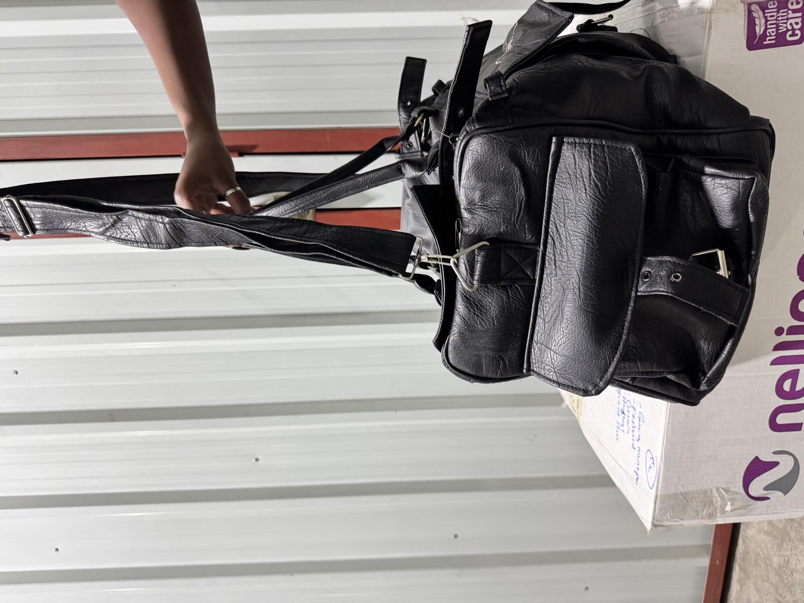 Black Leather Weekender Duffel Bag — image 3