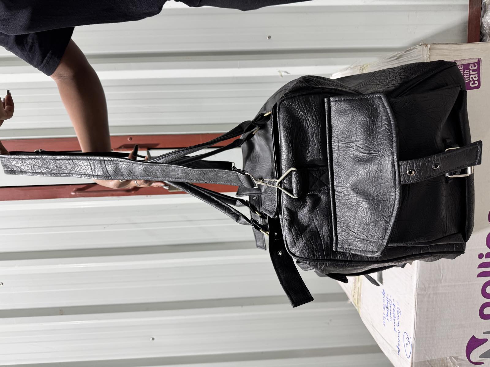 Black Leather Weekender Duffel Bag — image 5