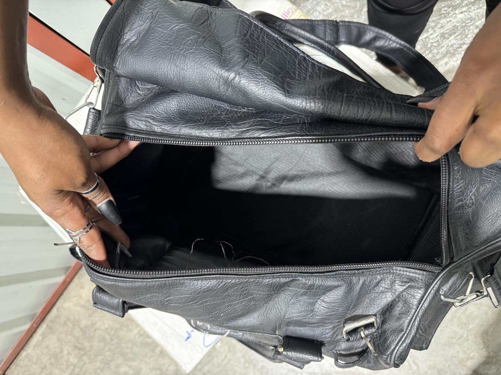 Black Leather Weekender Duffel Bag — image 6