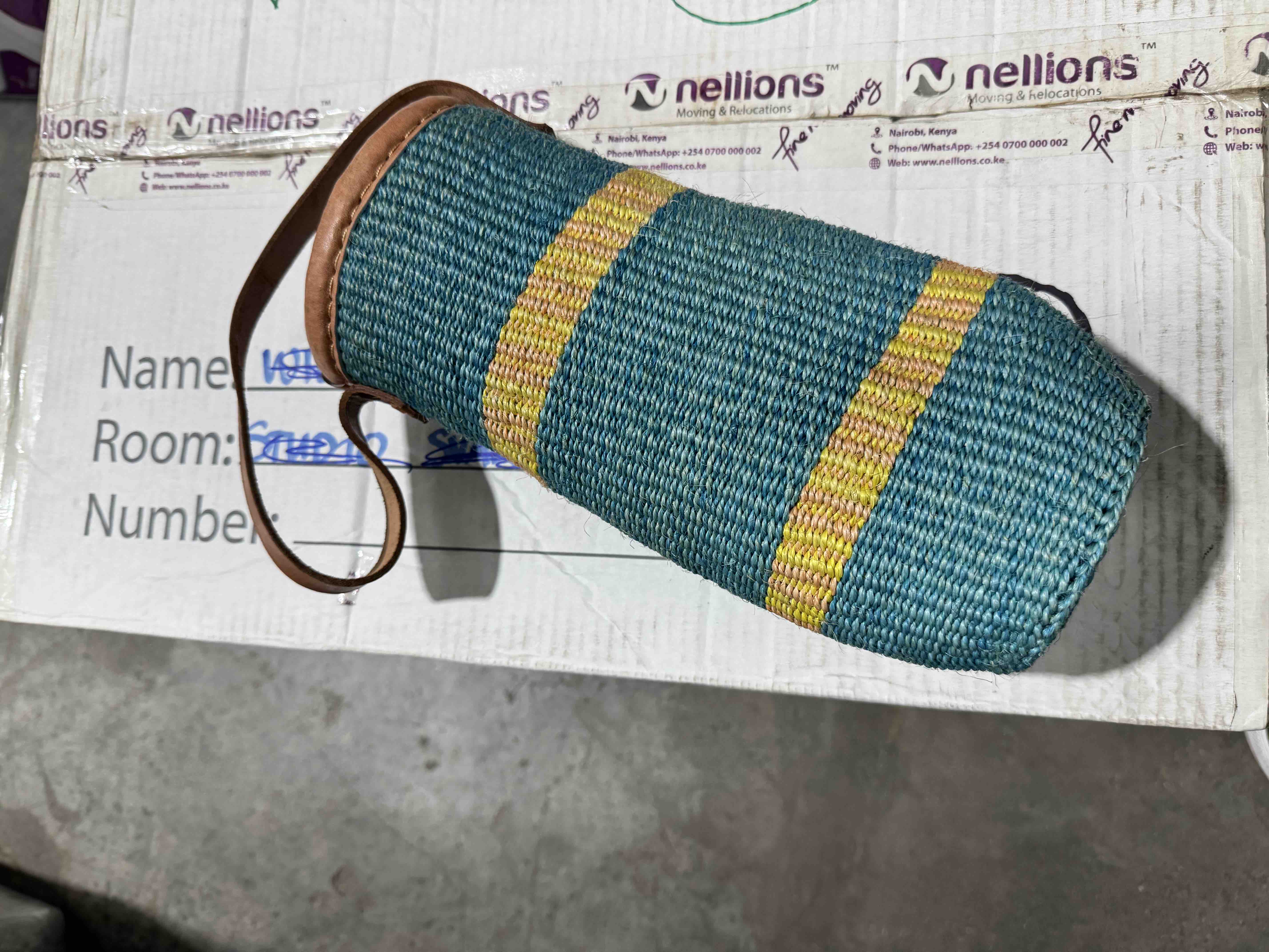 Blue Woven Wine Bottle Holder with Handle
