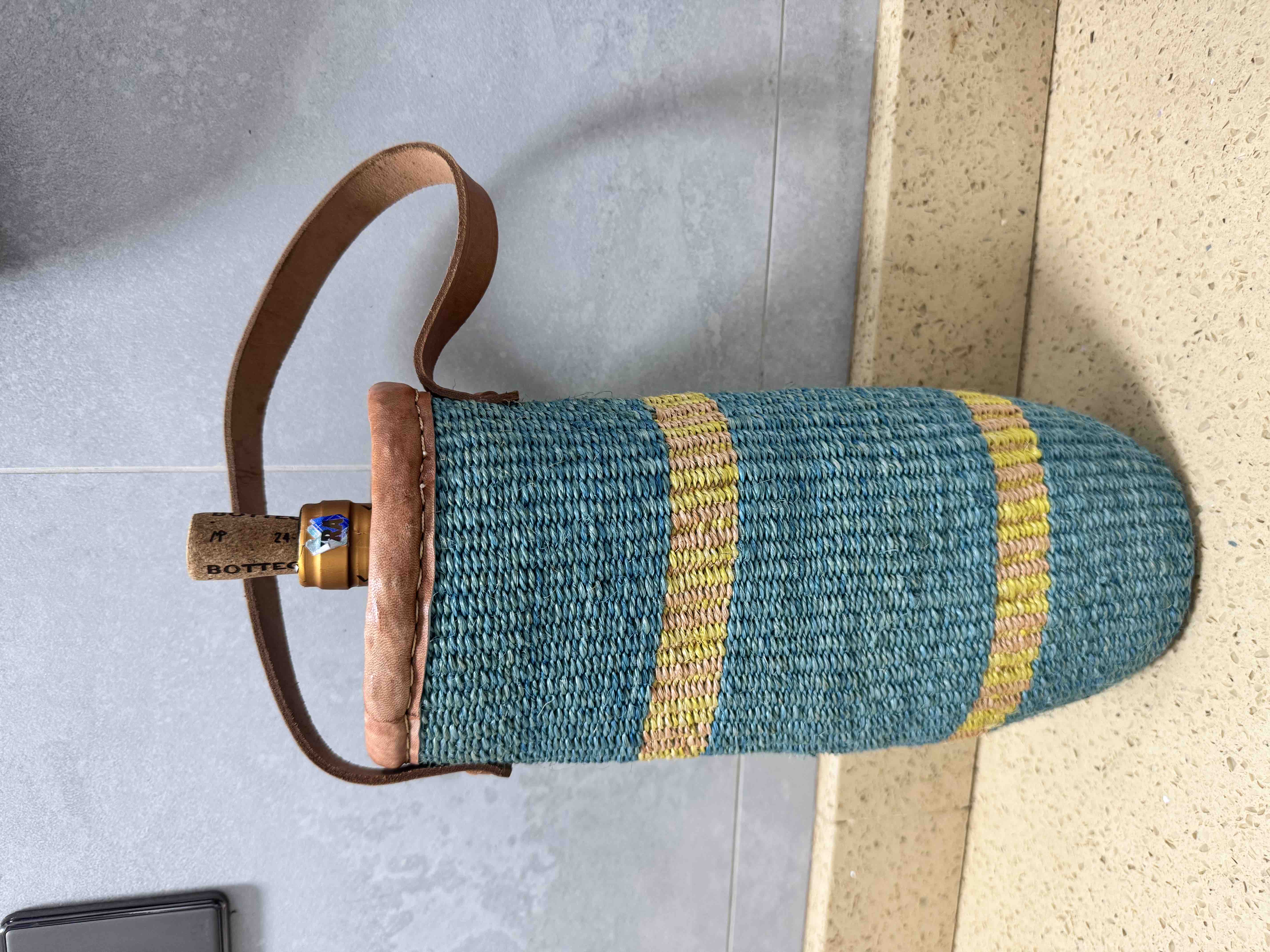 Blue Woven Wine Bottle Holder with Handle — image 2