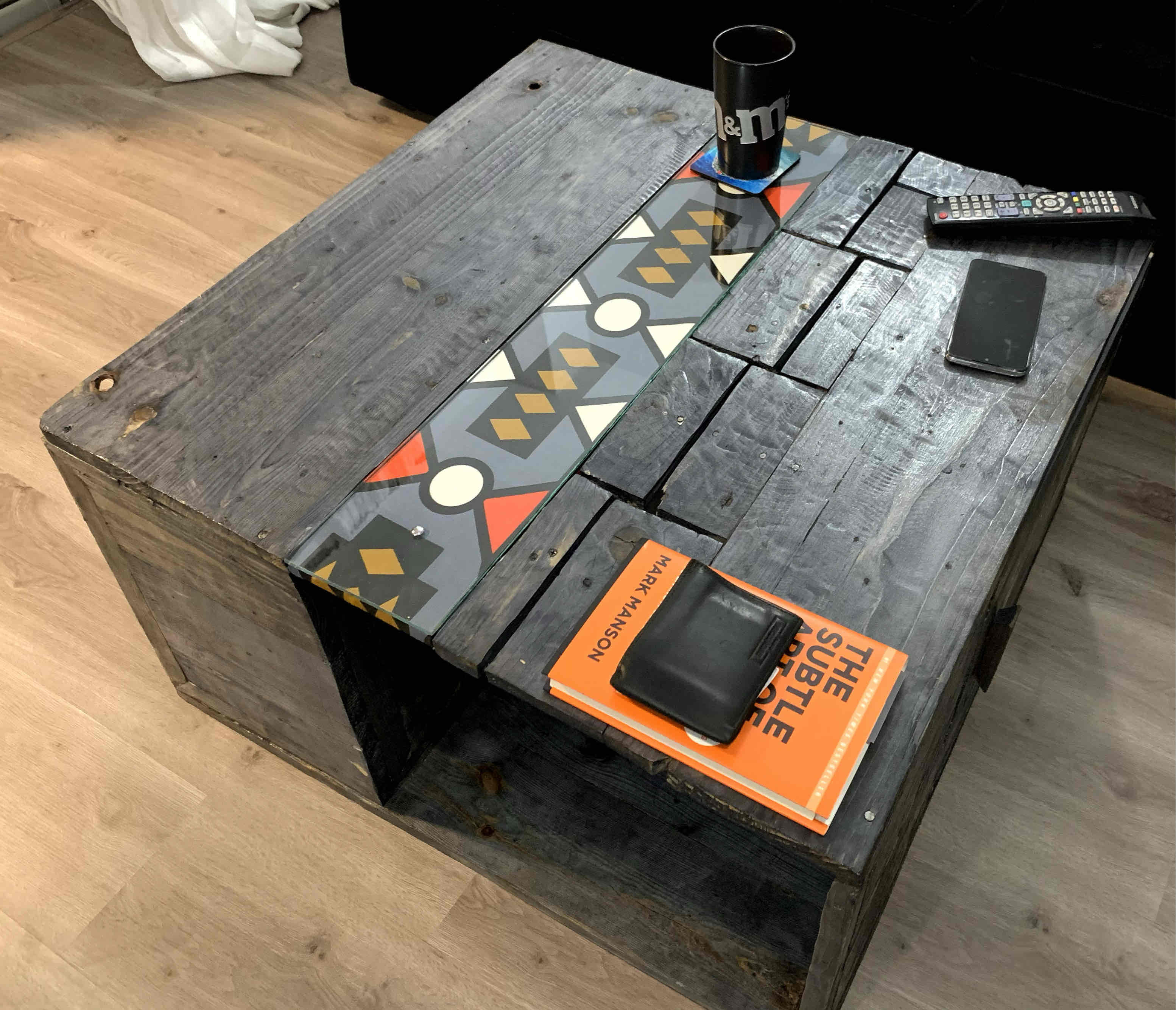 Wooden Coffee Table with Ankara Design