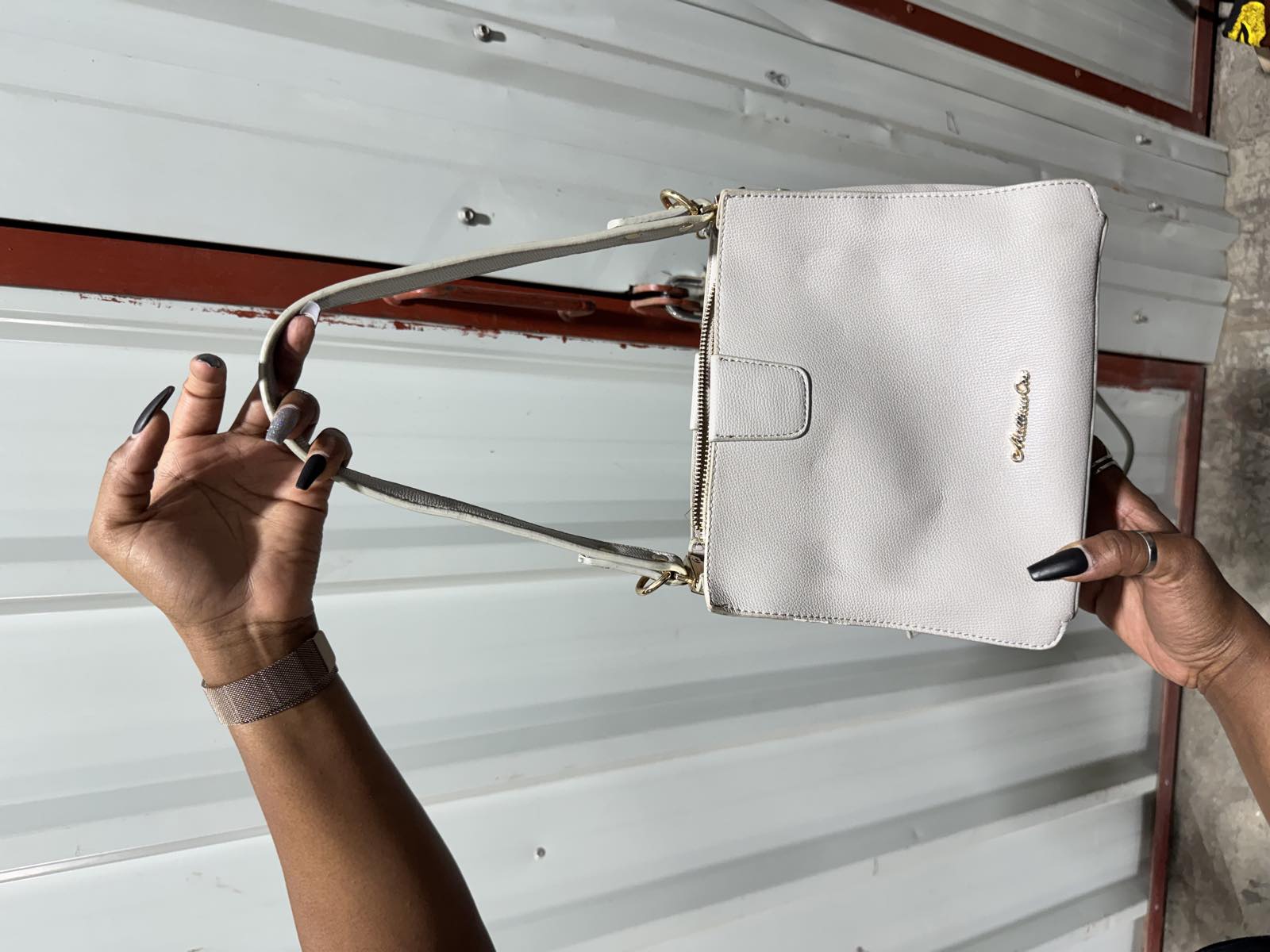 Matthew Cox White Pebbled Leather Handbag — image 1