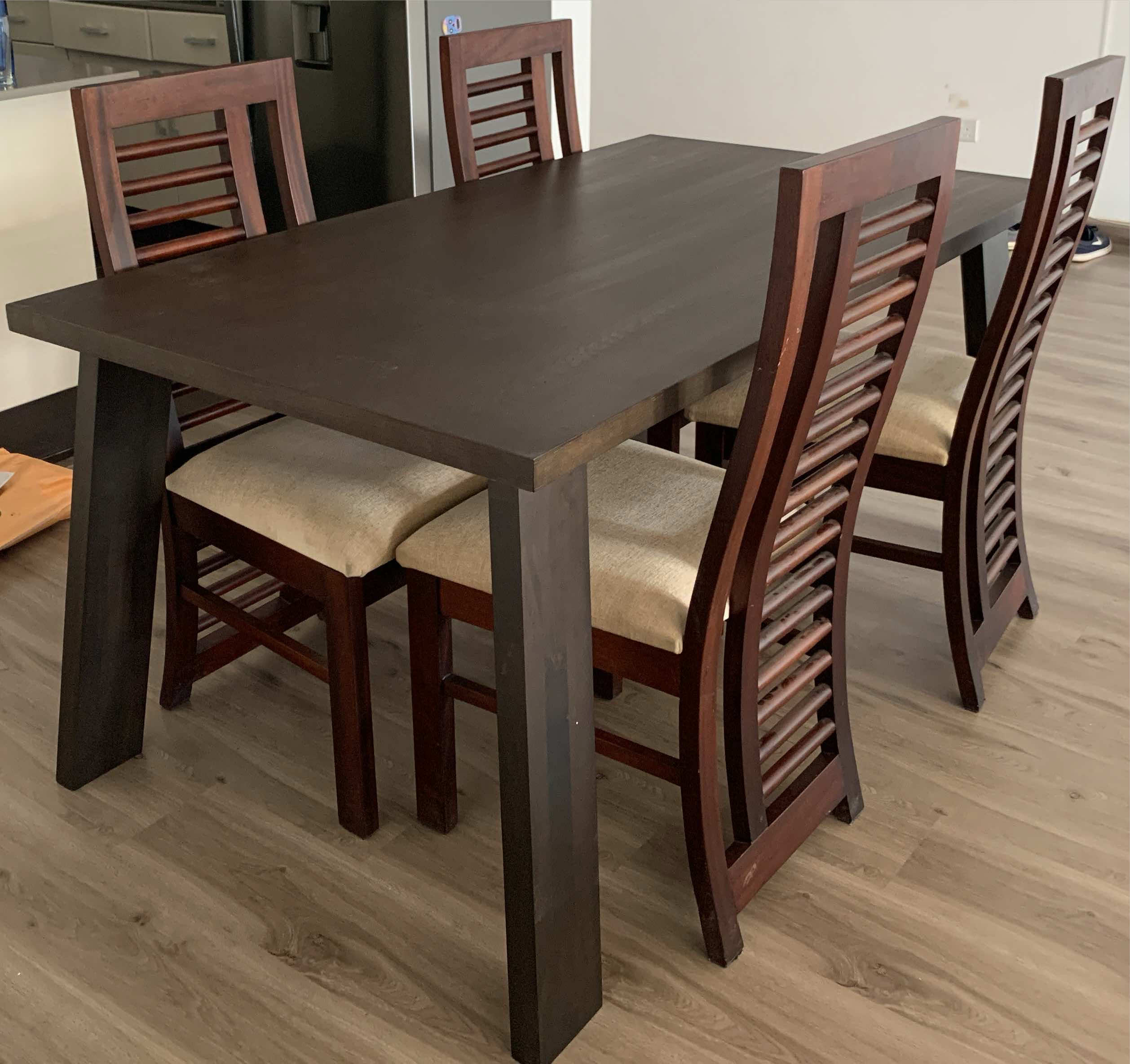 Dark Wood 4-Seater Rectangular Dining Table with Chairs — image 3