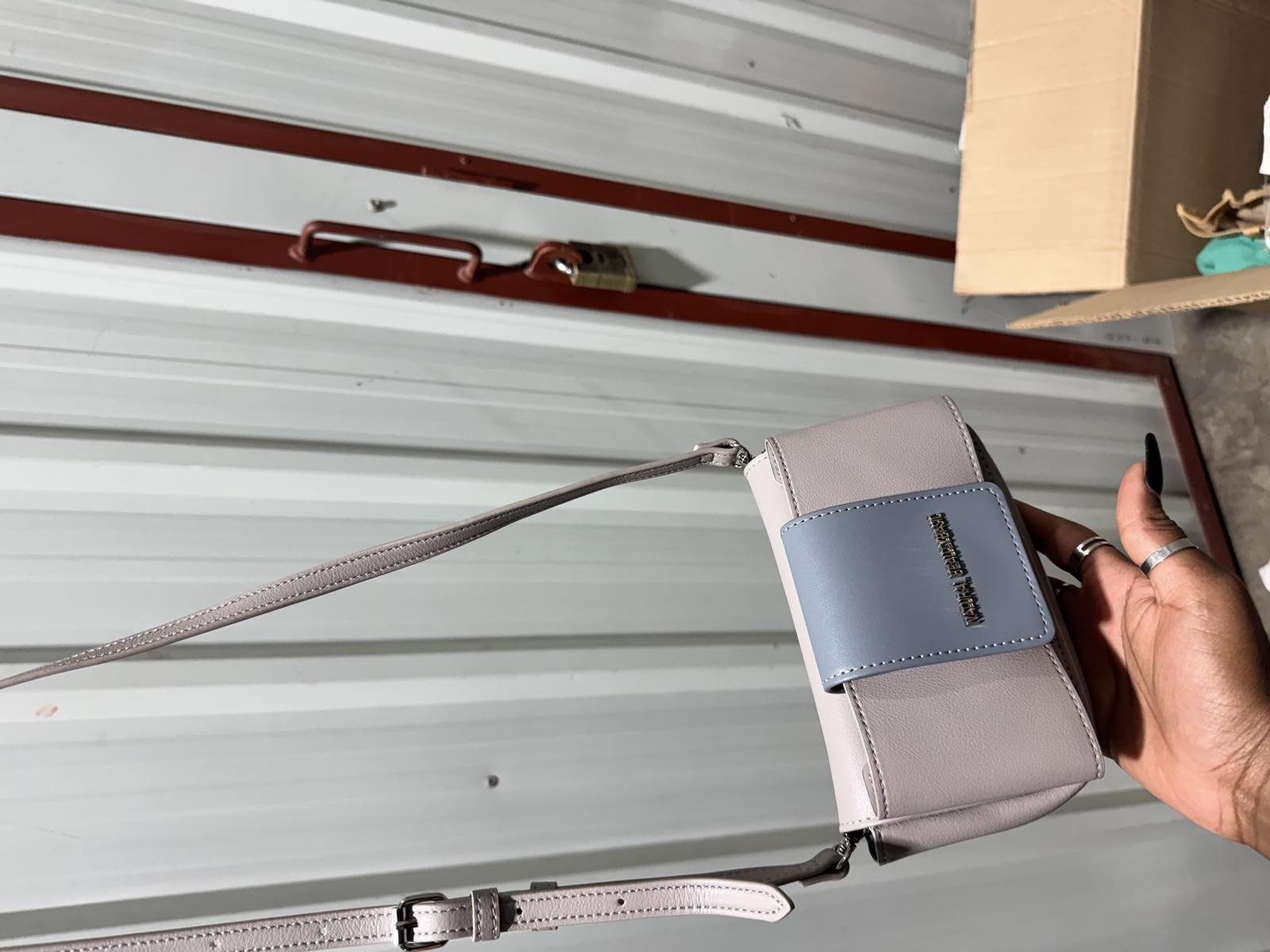 Grey Crossbody Bag with Blue Accent Panel