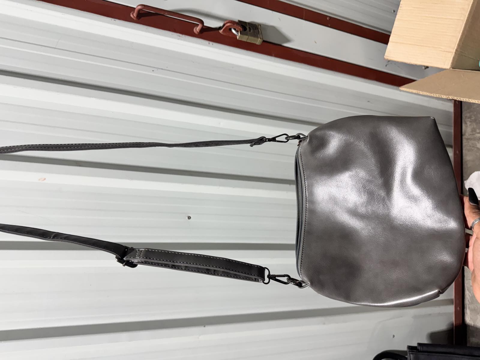 Grey Faux Leather Crossbody Bag