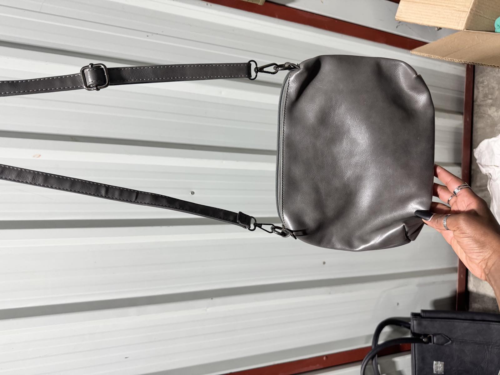 Grey Faux Leather Crossbody Bag — image 2
