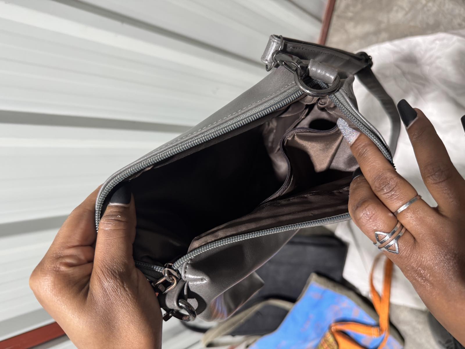 Grey Faux Leather Crossbody Bag — image 3