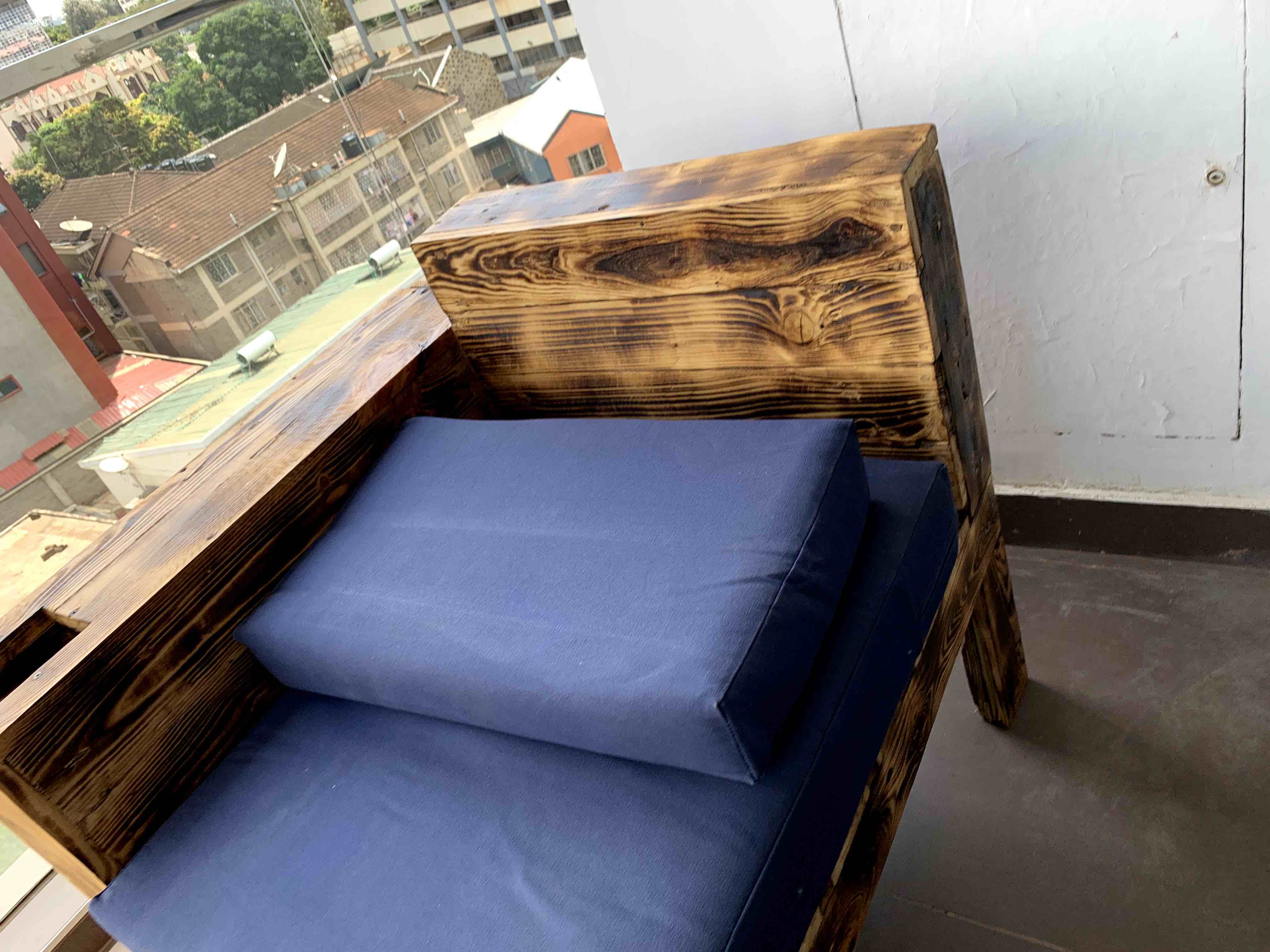 Wooden Outdoor 2-seater Sofa with Canvas Cushions and Cup Holder