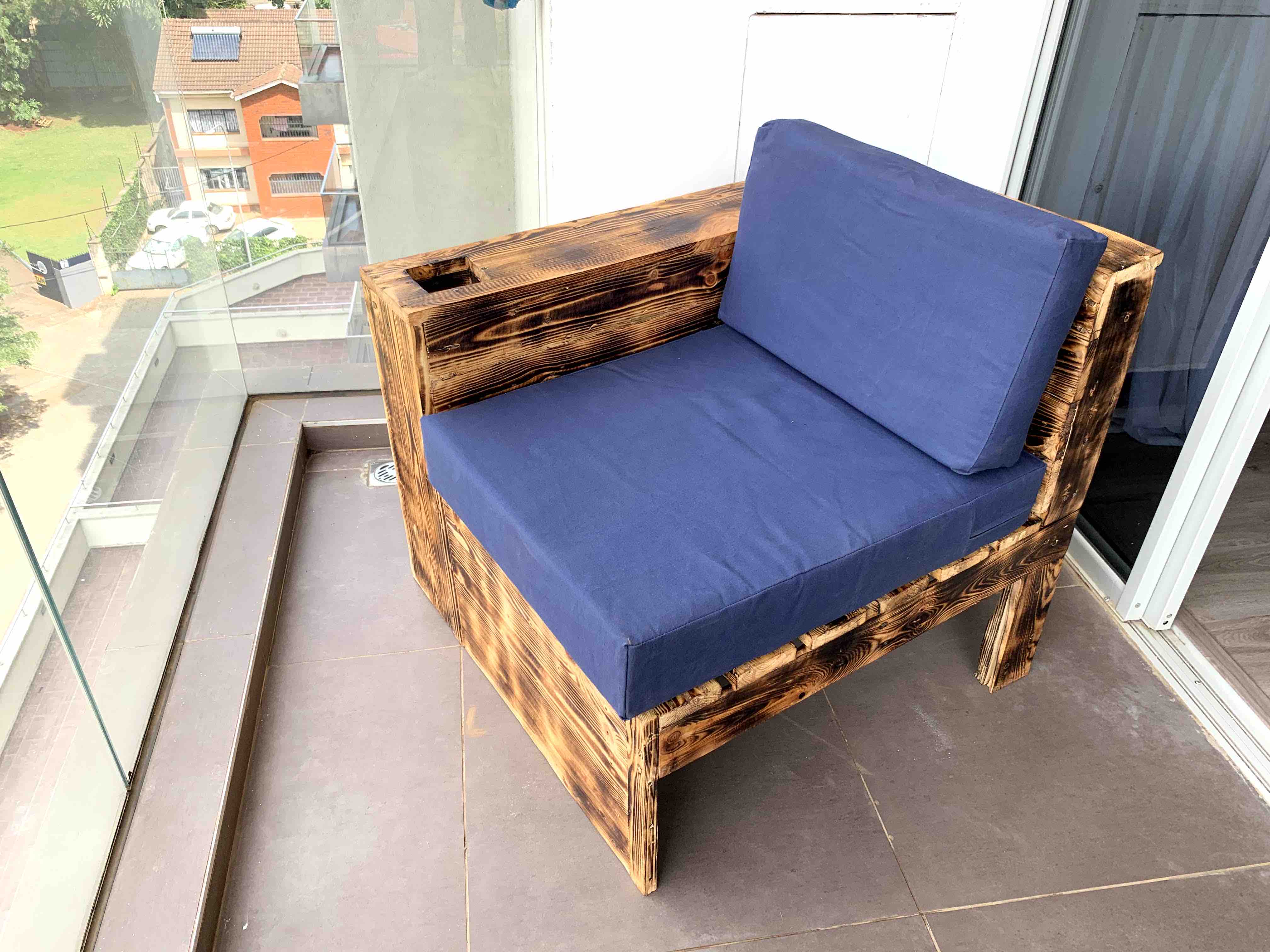 Wooden Outdoor 2-seater Sofa with Canvas Cushions and Cup Holder — image 3